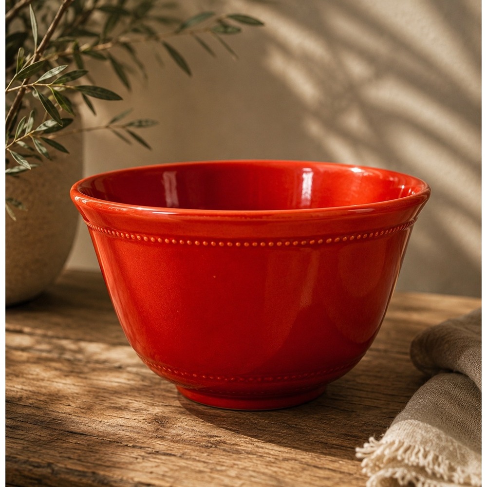 Vintage Hall Radiant Ware Orange Beaded Ceramic Mixing Bowl 8.5 Inch USA